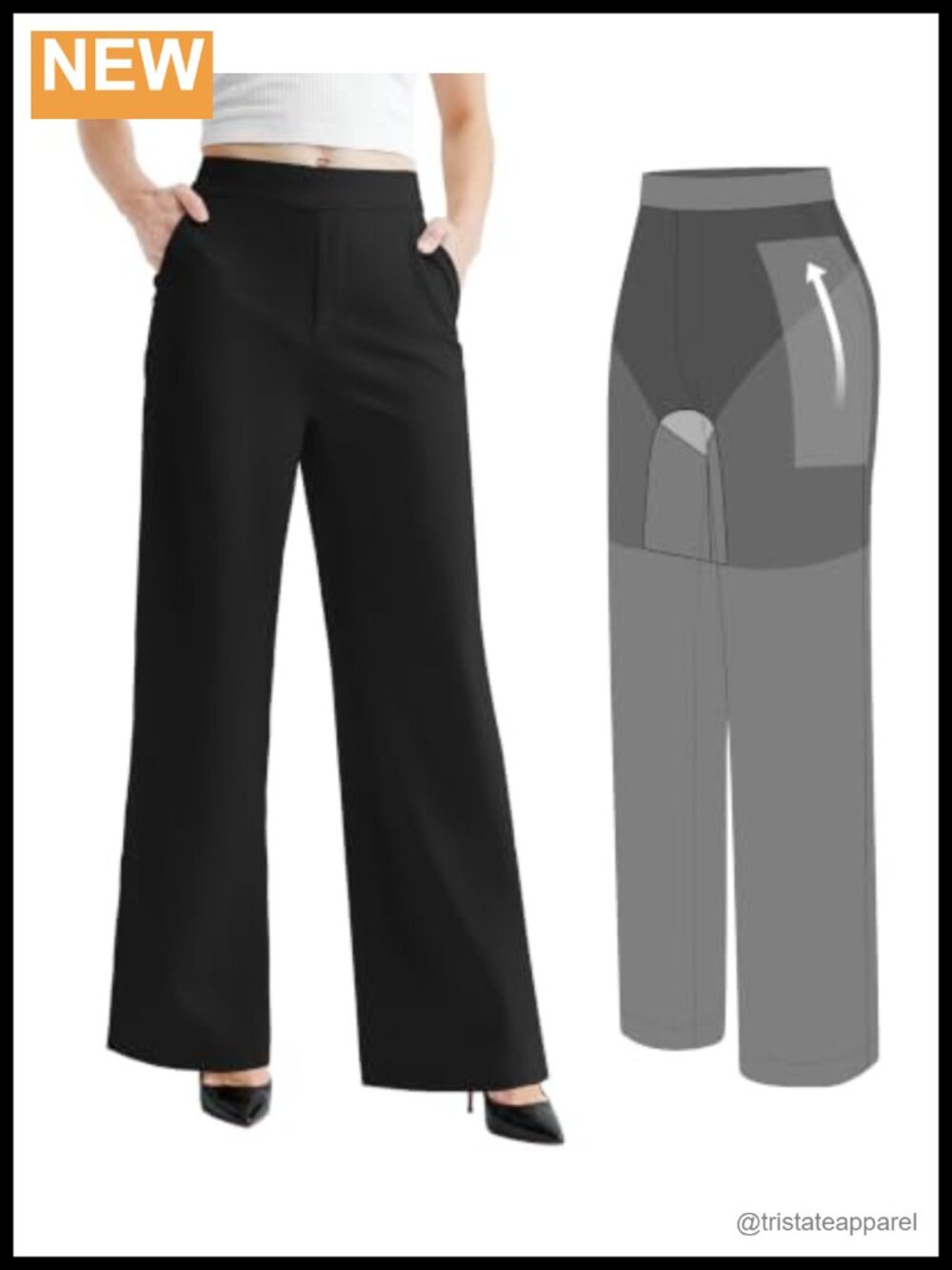 2 in 1 Dress Pants Tummy Control Shapewear Wide Leg Work Slacks